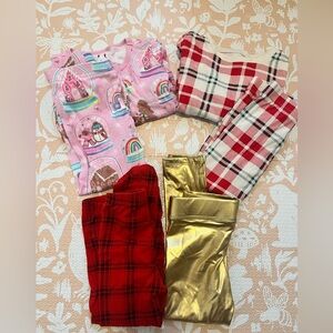 3T holiday pajama and legging bundle! 2 leggings and 2 long sleeve pj sets